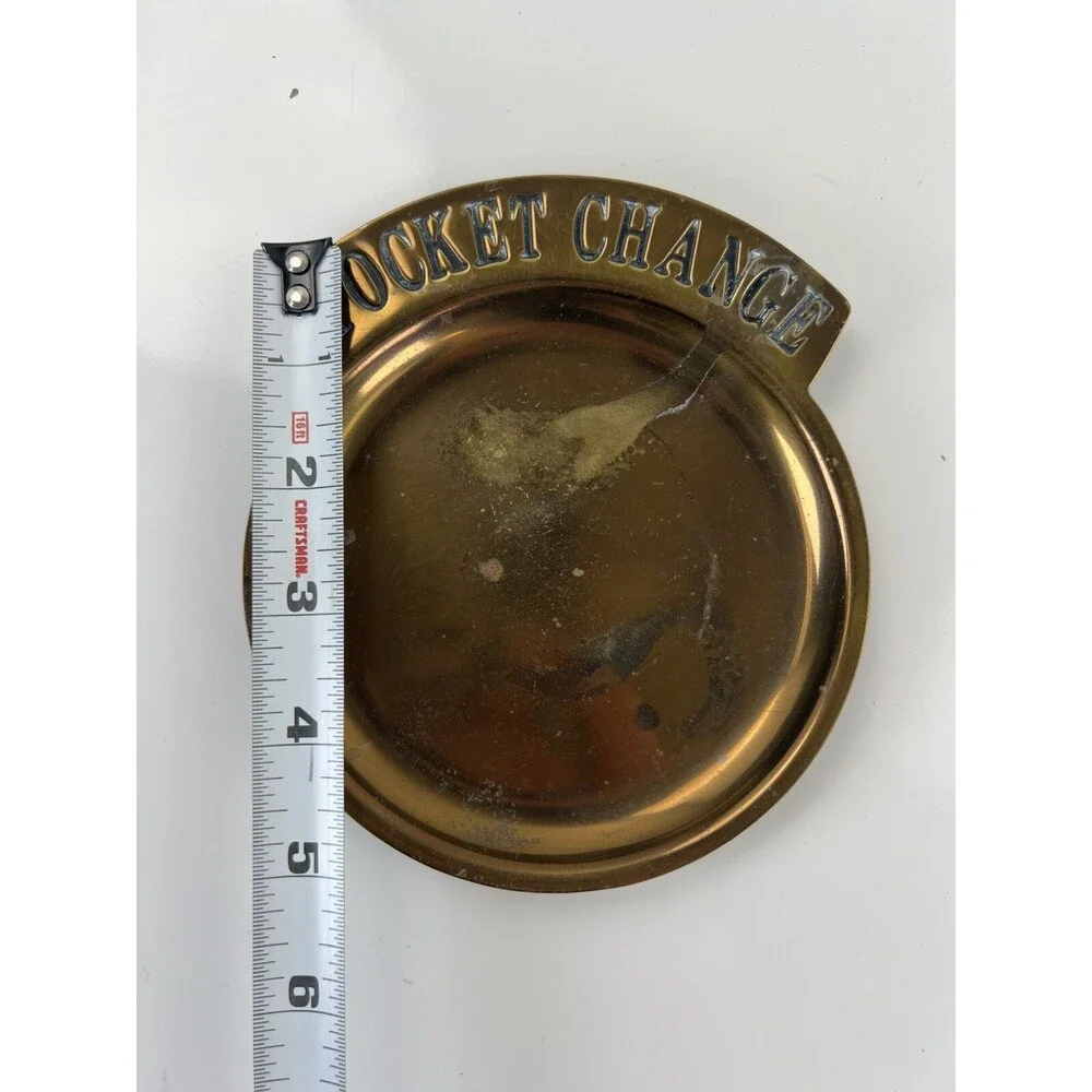 Vintage Brass Round Spare Pocket Change Tray Trinket Dish Catch All Ashtray Gift